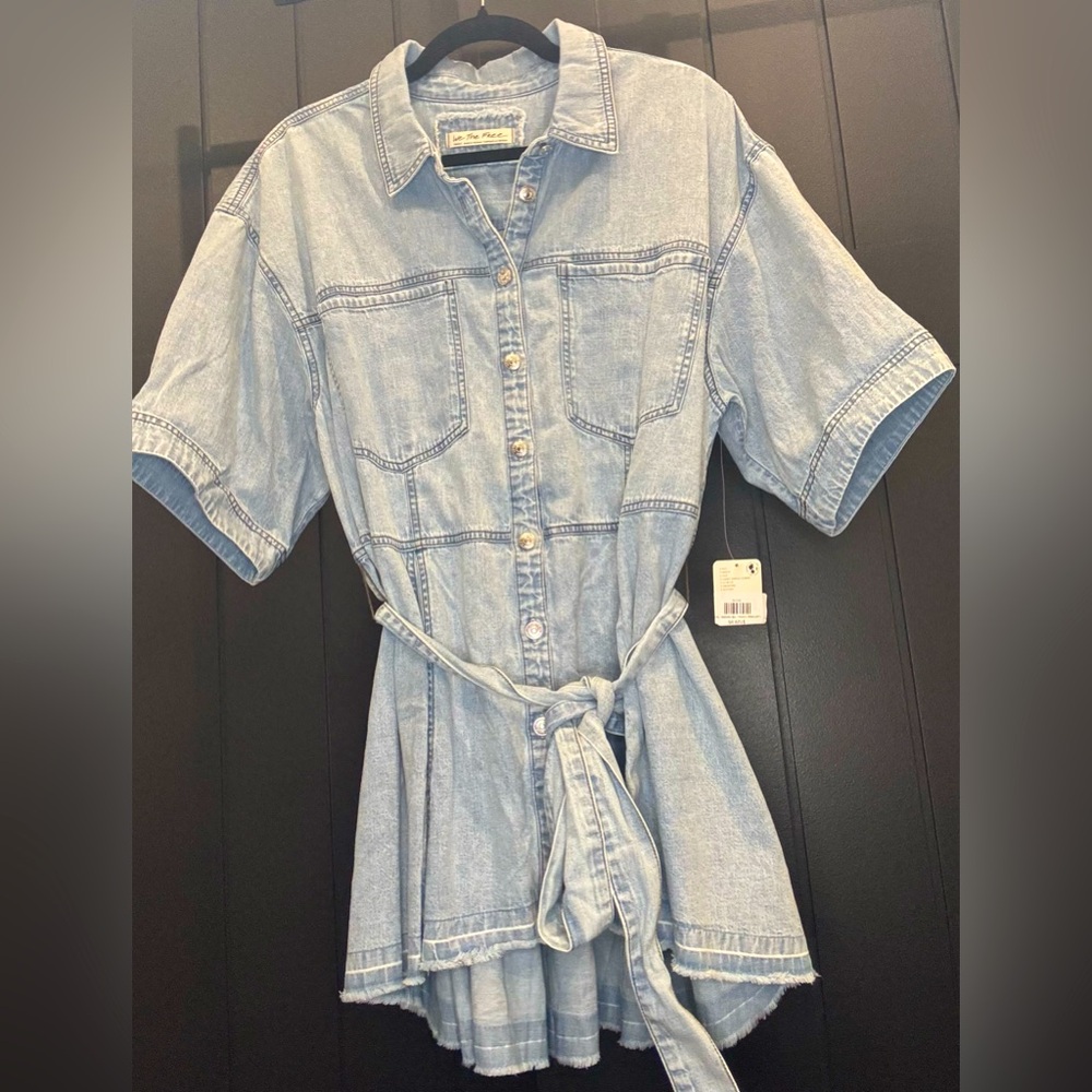 Free People NWT Movement Denim Mini Dress - Blue